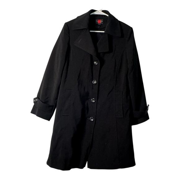 Gallery Petite Jackets & Blazers - Gallery Petite Black cotton trench coat classic button-up front Women’s Size PM